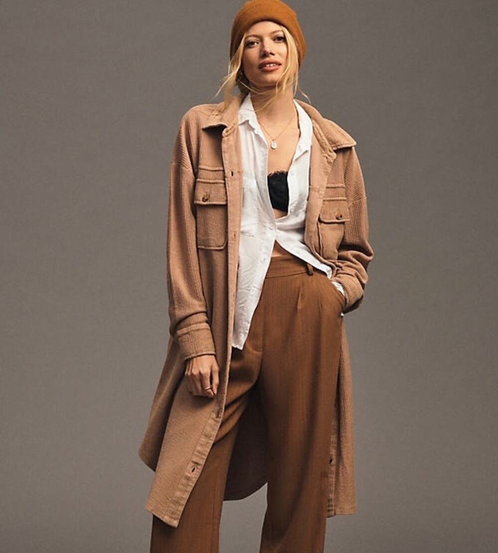ANTHROPOLOGIE Pilcro Duster Shacket Coatigan Beige Tan XS